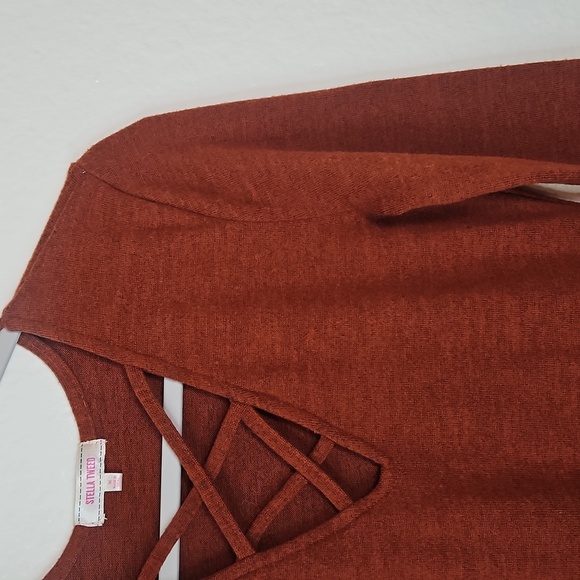 Stella Tweed Rust Knit Sweater Dress with Crisscross Front Size M - Picture 5 of 14